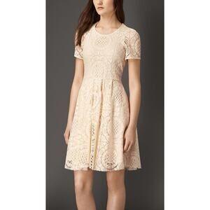 Burberry Ivory Lace Fit & Flare Dress Cotton Silk Size 4
